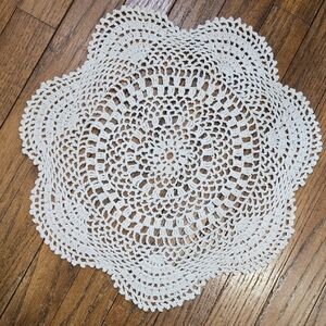 Vintage Crocheted Doily Cream Colored Beautiful Excellent Home Decor Shelf Table